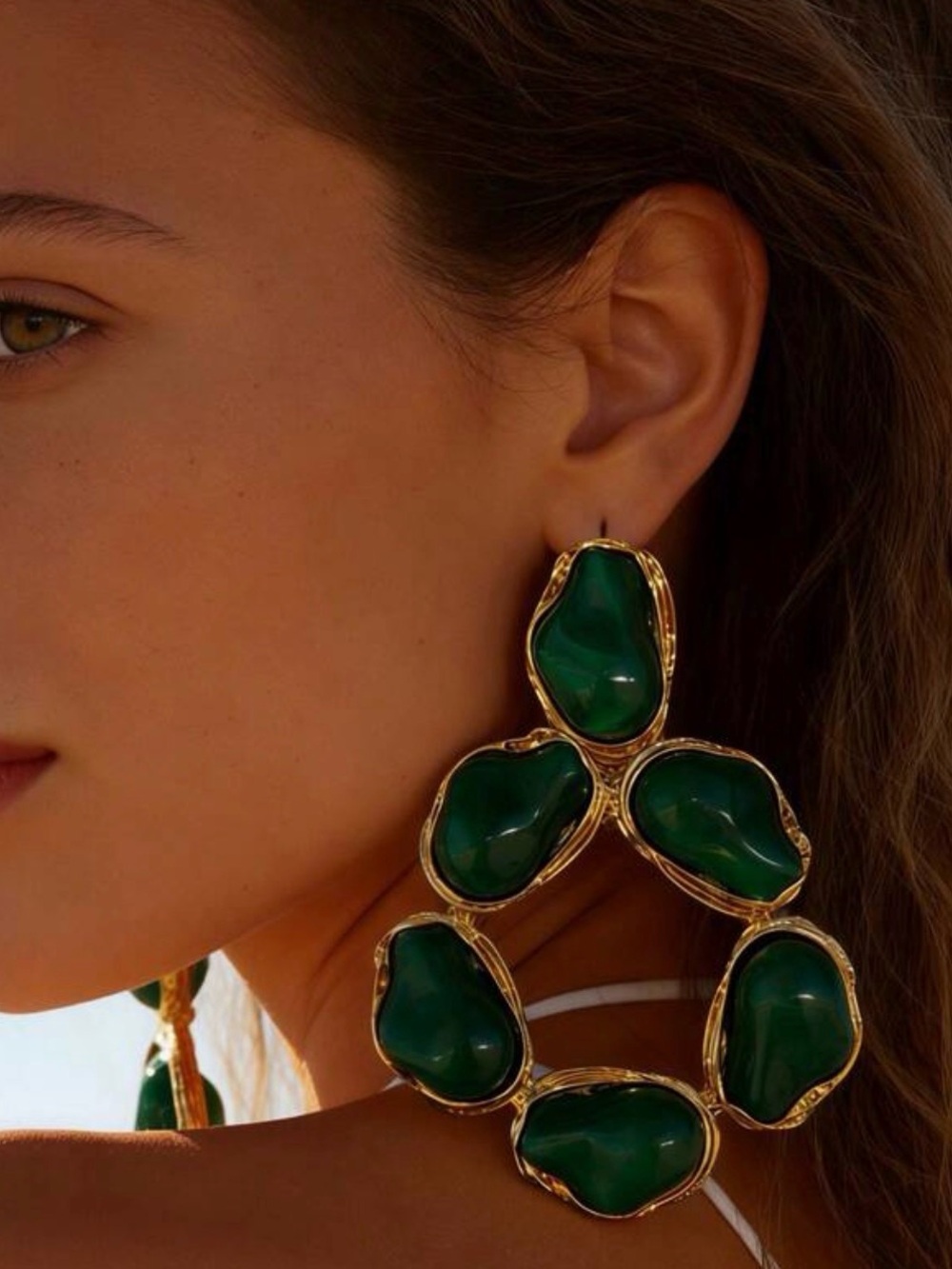 Gold-Trim Green Statement Drop Earrings